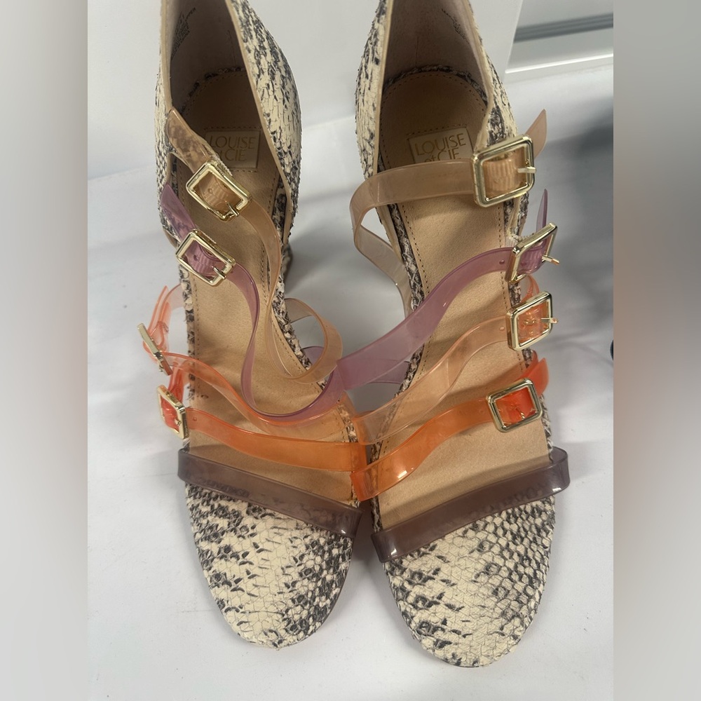 Louise et Cie Isoldah Multi-Strap Snake-Print Heels